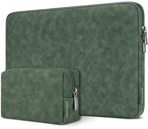 DOMISO 14 inch Laptop Sleeve Waterproof Carrying Case with Accessory Bag for 14 Dell/Asus/HP, 15 Zoll MacBook Pro,Dark Green