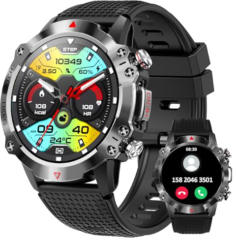 JELLOO Smart Watch militare da uomo, 1,39 pollici HD Bluetooth Chiamate Smartwatch per iPhone Android, IP68 Impermeabile Fitness Tracker Orologio con Frequenza Cardiaca, Monitoraggio del sonno, 100+