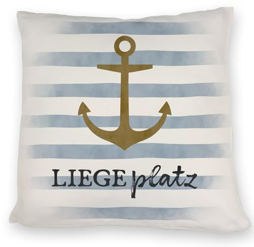 Anker Kissen mit Spruch Liegeplatz Lieblingsplatz Ankerplatz für Küstenkind Zuhause im maritimen Stil idealer Liegeplatz für Norden und Meer Fans