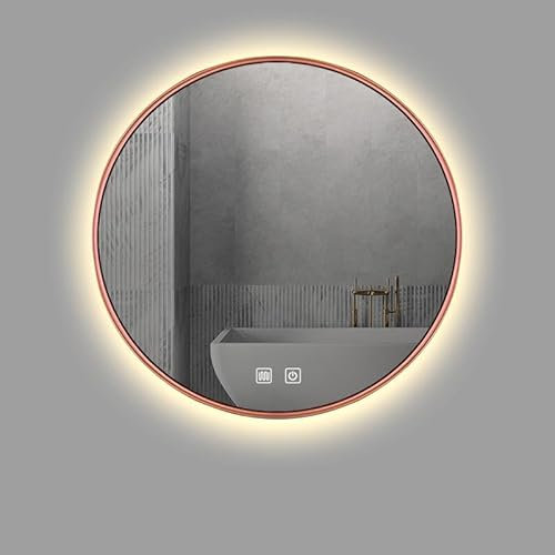 LED-Badezimmerspiegel mit Licht, beleuchteter Kosmetikspiegel mit Hintergrundbeleuchtung, 3 Farben, dimmbares Licht, Wandmontage, Touch-Schalter, LED-Halbkreisspiegel