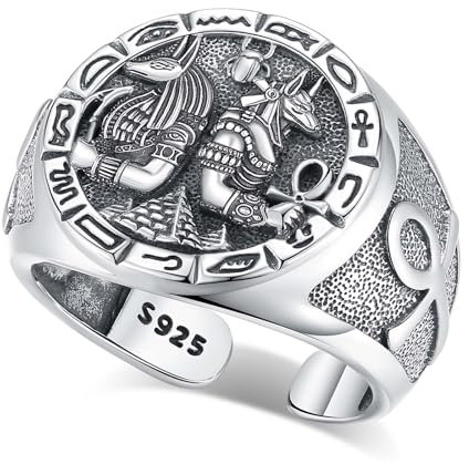 INFUSEU Offener Größenring, Verstellbar 925 Sterling Silber Modell 7-8 Zweiköpfige Schlange/gelada/umarmung/wolverine/orang-utan/drache/pentagramm Ring Geschenk für Sie (Anubis)