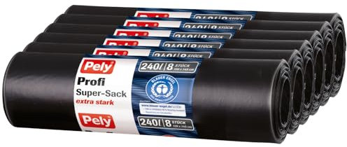 Pely Müllsäcke 240 Liter (6 x 8 Stück) – Robuste Abfallsäcke für professionelle Entsorgung, ideal für Garten, Gewerbe und Baustellen, XXL Vorteilspack