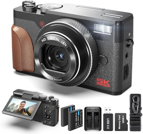 NBD 64MP Digital Camera, 4K Ultra HD & 12X Optical Zoom, 3-inch 270° Flip Screen, Wi-Fi App Control, 64GB SD Card + Flash + 2 Batteries for Vlogging, YouTube & Wildlife Photography(Gray)