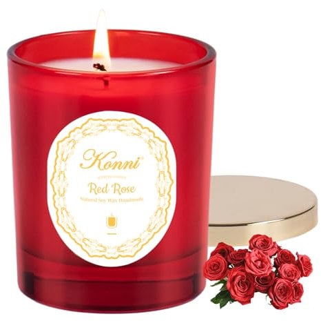 KONNI Scented Candles, One 7 oz Red Rose Soy Candle, Single-Wick Aromatherapy Candle with 40 Hours of Burn Time, Birthday, Valentine, Christmas, Anniversary Present