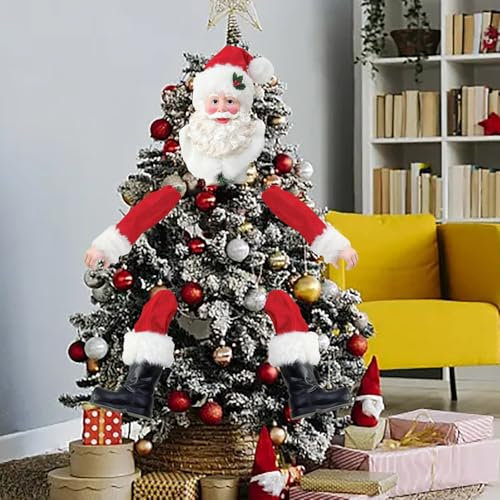 Topper Albero di Natale, Babbo Natale San Nick in un sacchetto, decorazione per albero di Natale, Babbo Natale con testa, braccia, gambe, stola, elfo in peluche, Babbo Natale, albero di Babbo Natale
