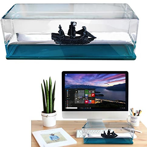 Husoiuy Piratenschiffmodell In Flüssigkeits-Driftflasche | Black Pearl-Kreuzfahrtschiff-Spielzeug | Wellenförmiges Boot In Einer Box - Acryl-Kunsthandwerk-Ornament Für Heimdekoration