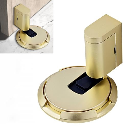 Butée de Porte Magnétique Améliorée,Cale Porte Bloc Porte e Sol Silencieuse en Alliage de Zinc Réglable sans Perforation avec Vis et Adhésif,pour Porte de Salon,Chambre,Cuisine,Bureau (Or Brossé)