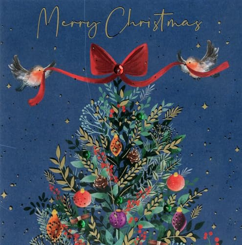 Sparkle Xmas Tree & Robins Embellished Hand-Finished Christmas Greeting Card XLSB096S