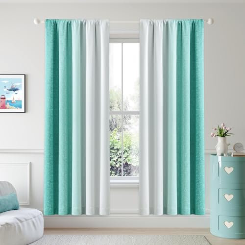 Geomoroccan Ombre Verdunkelungsvorhänge, 100 % lang, 183 cm lang, 2 Paneele für Schlafzimmer, blaugrün, weiß, Farbverlauf, gemustert, Raumverdunkelung, geräuschreduzierend, wärmeisoliert