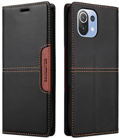 Netany Handyhülle Kompatibel mit Xiaomi Mi 11 Lite Handyhülle mit Kartenhalter, Brieftaschenhalterfunktion, magnetischer Klappe, Premium-Lederklappen-Geldbörse, PU-Lederhüllenschutz (Schwarz)