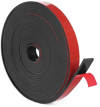 WochiTV Adhesive Solid Rubber Strips, 1.27cm Wide x 0.32cm Thick x 457.2cm Long Self Stick Black Neoprene Rubber Rolls Perfect for DIY Insulation Cushion Gasket, Sealing, Liner, Weather Striping