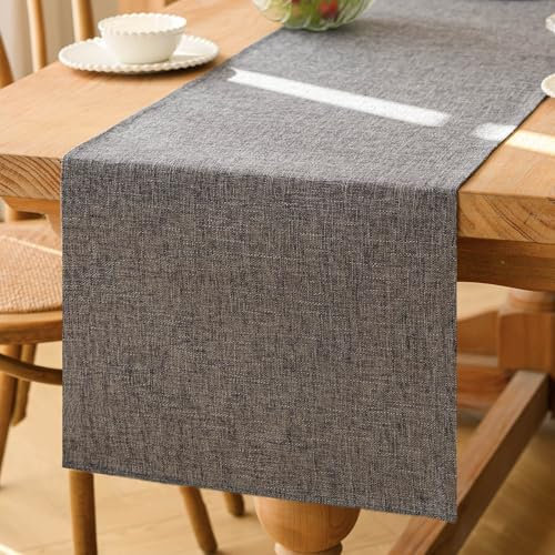 Kiatuniya Tischläufer Modern Table Runner Grau Tisch Läufer 40x140 cm Frühling Abwaschbar Tischdekoration Boho Landhausstil Tischband Dekostoff für Geburtstag Hochzeitsdeko Kommode Party Dekor