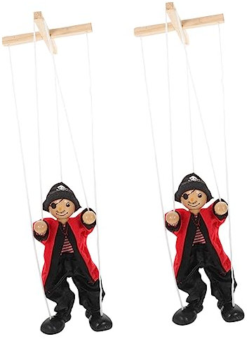 MOLUCKFU 2pcs Holz Pirate Marionette Puppen Für Kinder Pädagogisches Spielzeug Pull String Marionette Puppet Set