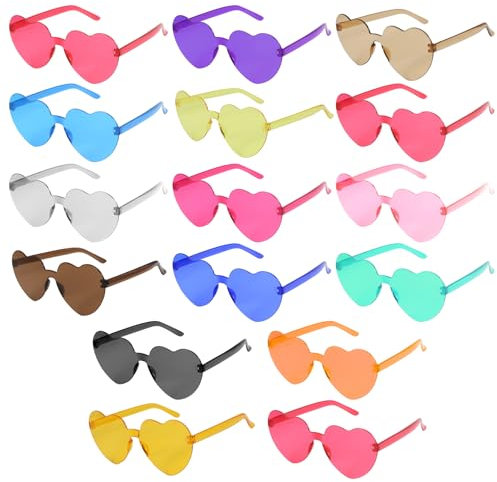 Amicably 16 Brillen Herz-Sonnenbrillen für Damen 16 Farben Randlose Herzförmige Sonnenbrille Transparente Bonbonfarbene Herzbrille für Partygeschenke