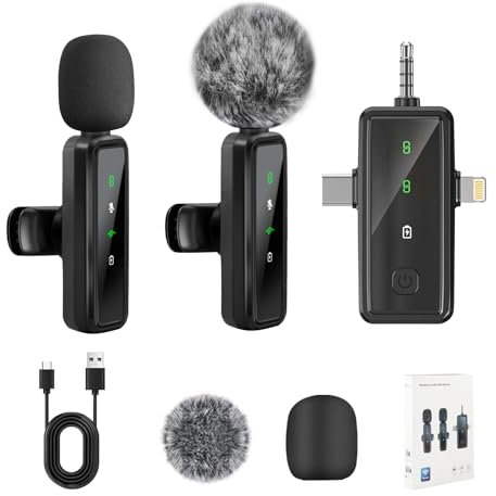 Kabelloses Lavalier-Mikrofon für iPhone, iPad, Android-Handy, 2er-Pack Mini-Mikrofon mit Rauschunterdrückung, Auto-Pairing und Stummschaltung und Reverb für Vlogging, Videoaufnahmen, TikTok, YouTube
