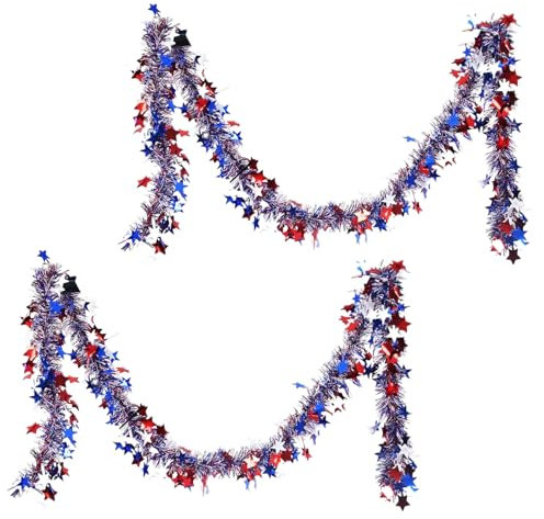 Glitzernder Drahtkranz rot weiß blau Twist Stern Girlande 2x Parade Glänzende Glitzer Ornamente Feier Urlaub Dekorationen Wand Lametta Anhänger
