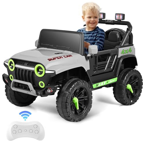 Kinder Elektroauto 12V, Elektroauto für Kinder mit 2,4G Fernbedienung, LED, Bluetooth, Musik, 3-5 km/h, Kinderauto Elektrisch, Elektro Kinderauto für Alter 3 bis 8 (grau)