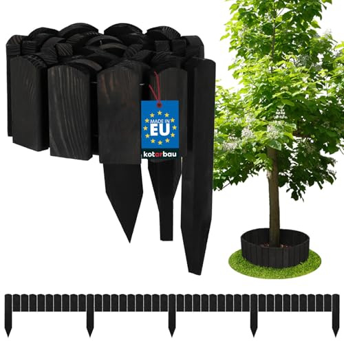KOTARBAU® Beeteinfassung 200 x 10 cm, Rollborder aus Holz, Rasenkante | Flexible Beetumrandung, Beet Zaun, Abgrenzung für Blumenbeete, Mini Steckzaun, Garten Deko, Kiefernholz, Anthrazit