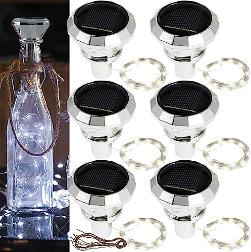 KTCINA 6Pcs Solar Wine Bottle Lights 20 LED Wine Bottle Lights with 2M Copper Wire IP65 Waterproof Solar Cork Light Auto On/Off Decorative Lamp for Festival Wedding Christmas Party (White)