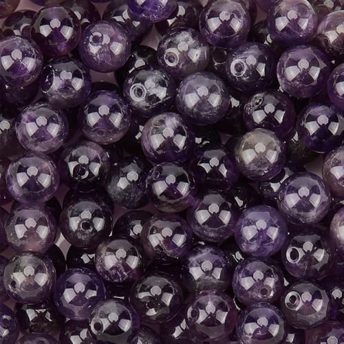 PONABEADIY 1 Box 6MM 120PCS Natural Amethyst Round Beads with Hole Purple Gemstone Smooth Loose Spacer Charms Bead Bulk for Jewellery Making Bracelets Energy Power Crystal Chakra Reiki DIY Crafts