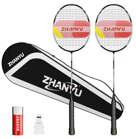 Badminton Racket,Badminton Racket Set,82 Gram Lightweight Carbon Fiber One-Piece Molded Durable Grade Racket,Including 2 Rackets,2 Nylon Shuttlecocks,And 1 Ball Bag