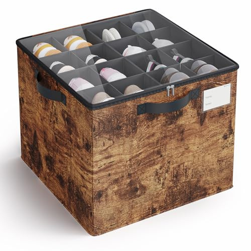 Varhomax Schuhorganizer-Box für Schrank | Stoff-Aufbewahrungsbox mit verstellbaren Trennwänden & transparenter Abdeckung | Platzsparend für 16-32 Paar Sandalen für Eingangsbereich & Regale, Rostbraun