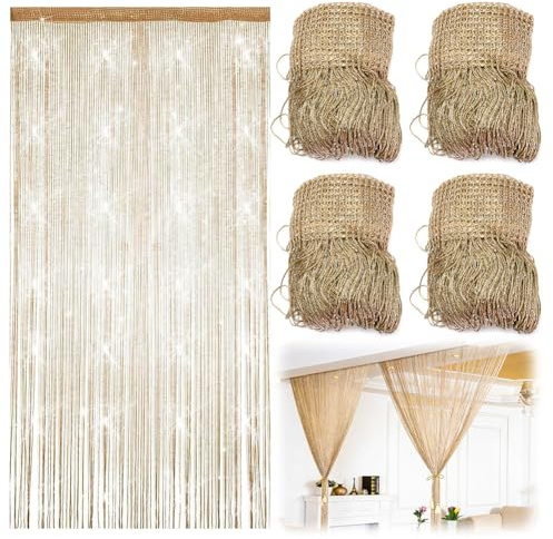 Umllpet Pack 4 Cortinas de Hilos 100x200 cm, Cortina Antimosquitos con Flecos, Decoración Elegante para Puertas Ventanas y Separación de Espacios