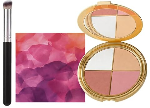4-In-1 Highlighting Augen und Wangenpalette Highlighter Blush Bronzer Lidschatten Makeup Highlight & Contour Palette für Gesicht und Augen Kreieren Sie die Perfekte Gesichtskontur