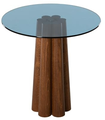 Hanah Home Modern Coffee Table, 50 cm x 50 cm x 50 cm, Walnut & Blue | 100% Tempered Glass Top, 100% Beech Tree Frame | Stylish & Functional Design for Any Space
