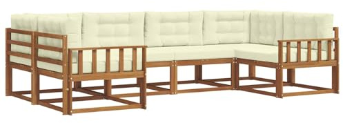 vidaXL Outdoor-Sofagarnitur mit Kissen 6 pcs Natur und Creme, Akazienholz Outdoor-Sofa-Set, modernes Gartenmöbel, Pool-Sitzgelegenheiten, Hinterhof-Lounge, Patio