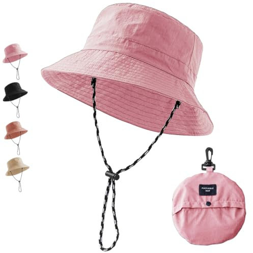 CWENDANER Cappello Donna Estivo,Bucket Hat, Cappello da Sole,Cappello Pioggia,Sole Donna Uomo,Protezione Solare -Asciugatura Rapid Pieghevole per Spiaggia, Piscina,Viaggi (Rosa)