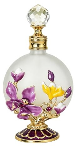 Kivinia Glass Perfume Bottle Empty Refillable, 30ml Painted Enameled Flower Pattern Vintage Decorative Crystal Perfume Bottle for Essential Oils Fragrance for Home Decor Birthday Holiday Wedding Gift