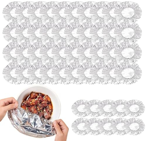 100 Stück Aluminiumfolie Isolierabdeckung, Lebensmittelechte Alufolie Isolierhauben, Wiederverwendbare Und Wärmedämmende Alufolieabdeckungen Elastische Frischhaltefolie Mit Gummizug Für Küche
