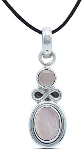 mantraroma Kettenanhänger 925 Silber Rosenquarz rosa Stein Edelstein Kettenanhänger Damen Sterling Silber Halskette Anhänger Geschenk (MAH-075-07)