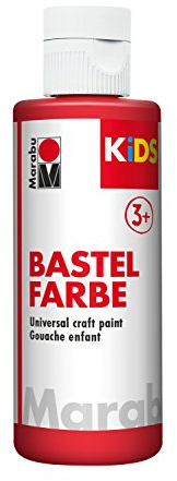 Marabu 03040004031 - Kids Bastelfarbe kirschrot 80 ml, Farbe für Kinder ab 3 Jahre zum Basteln und Malen, parabenfrei, vegan, gut deckend, schnell trocknend auf Papier, Holz, Stein, auswaschbar