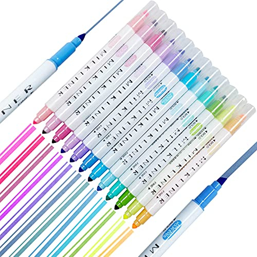 YYHJM Bunte Milk-Liner Highlighters Doppelseiten Schreiben für Büro und Schule, Packung mit 12 Stück