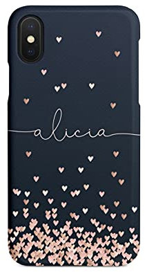 Tirita Personalised Phone Case for iPhone XR – Hard Case or Cover With Custom Name or Initials – Cute Personalised Gift for Women or Girls [28. Rose Gold Hearts]