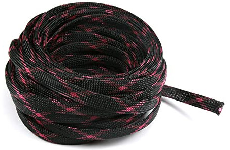 Othmro 1Pc Cable Management Sleeve, Braided Cable Tidy Black and Pink, 10m Cable Organizers Cable Protector Wire Tidy for TV/PC USB Cable, 10mm Width