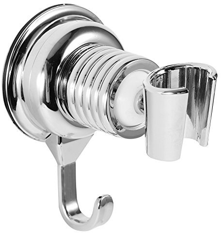 Ymiko Shower Head Holder, Adjustable 360° Rotatable Shower Head Bracket with Hook, Suction Cup Mount, Silver, ABS and Rubber Frame