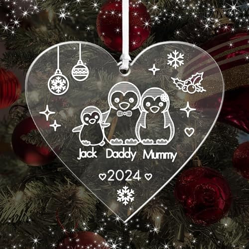howson london Personalised Christmas Decorations Engraved Custom Xmas Tree Baubles Acrylic Ornaments Santa Gift for Family Baby Home Girls Babies Mom with Any Name at 2025(Heart Design1)