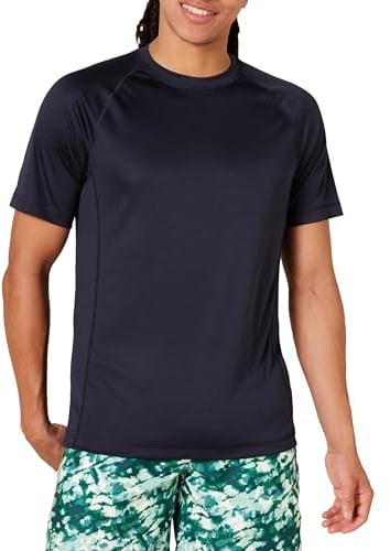 Amazon Essentials Herren Rashguard Kurzarm UPF 50+ UV-Schutz Schwimm-Shirt Schnelltrocknend, Dunkles Marineblau, S