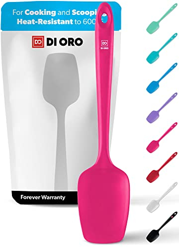 DI ORO Seamless Series Silicone Spoon Spatula - BPA Free Pro-Grade Non-Stick 600ºF Heat-Resistant Rubber Spoonula - Versatile Silicone Kitchen Scraper Utensil for Baking and Cooking (Magenta)