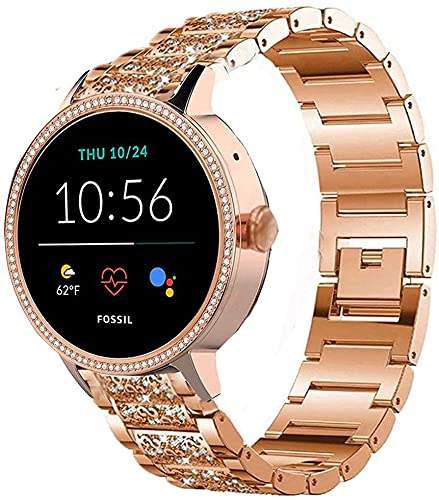 SkyBand Strass Metallo Acciaio Moda Donna Cinturino Compatibile per Fossil SmartWatch Gen 5E 42mm (Oro Rosa)