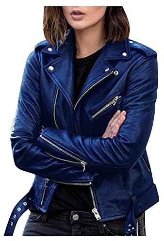 AMhomely Womens Faux Leather Biker Jacket Zip Up Motorcycle Short PU Moto Biker Outwear Slim Fitted Short Moto Jacket Turndown Neck Zipper Sleeve Biker Coat with Pockets 3X 4X 5XL