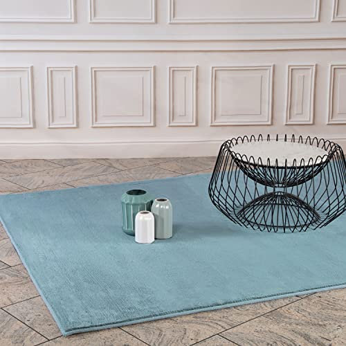 payé Teppich Wohnzimmer Hochflor - Einfarbig Blau - 80x150cm - Kuschelig Weich Samtweich - Schlafzimmer Dekoration - Deko Teppiche