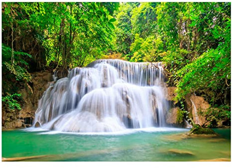 WallArena - Vlies Fototapete Wasserfall im Wald Dschungel Landschaft Natur 104x70 cm - Fototapeten - Tapeten - für Wohnzimmer Schlafzimmer - Vliestapete Wandtapete Tapete 3D Effekt- inkl. Kleister