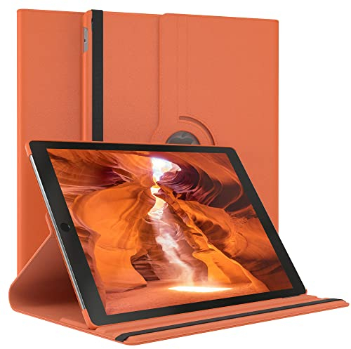 EAZY CASE - Étui pour Tablette Apple iPad Pro 12,9 (2017) Housse de Protection Smart Cover Support Rotatif Pochette Pliante 360° pivotante avec Fonction Stand Cuir synthétique Orange