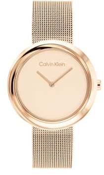 Calvin Klein Montre Analogique à Quartz pour Femme Collection Twisted Bezel avec Bracelet Milanais en Acier Inoxydable Couleur Or Rose Clair - 25200013