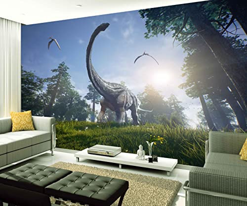 XAONUO Animale Personalizzato 3D Carta Da Parati Murales 3D Carta Da Parati Animali Dinosauri Alberi 400X280Cm Camera Da Letto Bambini Adesivo Muro 3D Tv Divano Sfondo Muro
