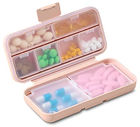 Niedliche, supplement box für Geldbörse, tragbare Tasche, tägliche Pillenbox, pillen organizerr für Tasche, travel essentials，Vitamin-Reiseetui, Pillenhalter, Orange